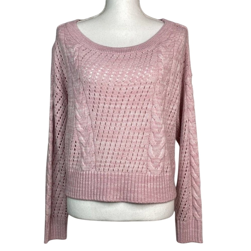 Garage Pink Pullover Sweater Womens SMALL Petite Cable Knit Preppy Barbie Cute